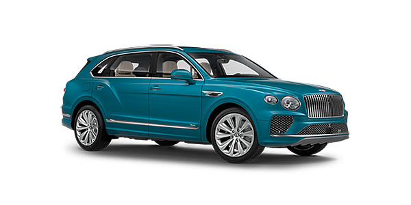 Bentley Newcastle Bentley Bentayga EWB Azure front side angled view in Topaz blue coloured exterior. 