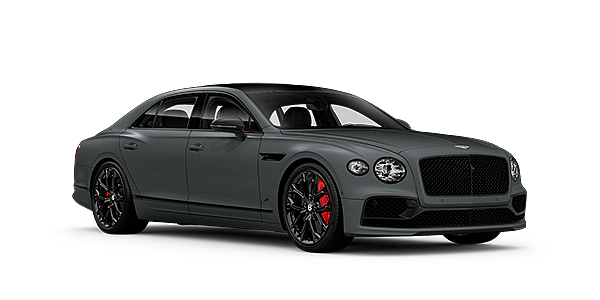 Bentley Newcastle Bentley Flying Spur S front side angled view in Cambrian Grey coloured exterior. 
