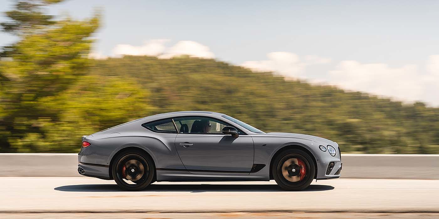 Bentley Newcastle Bentley Continental GT S coupe in Cambrian Grey paint profile dynamic driving