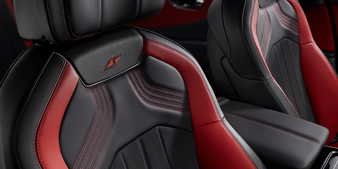 Bentley Newcastle Bentley Flying Spur S seat in Beluga black and hotspur red hide with S emblem stitching