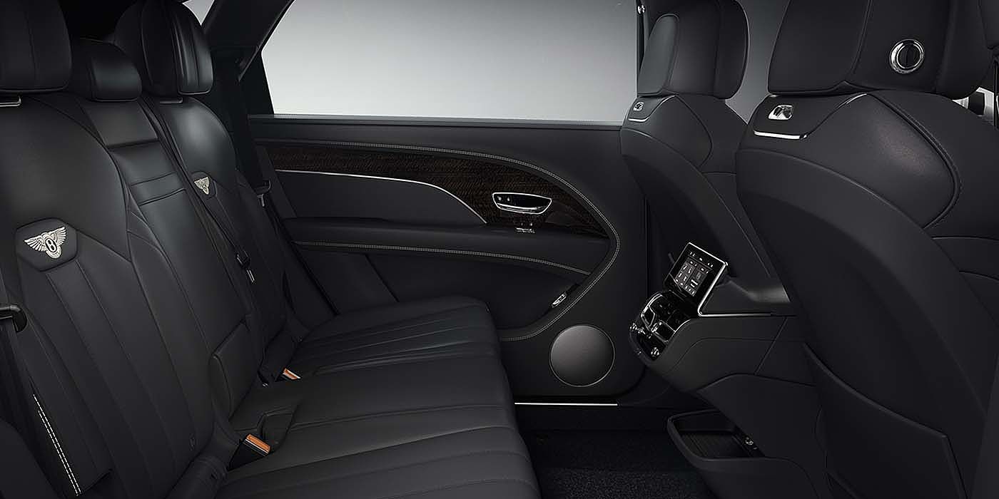 Bentley Newcastle Bentley Bentayga EWB SUV rear interior in Beluga black leather
