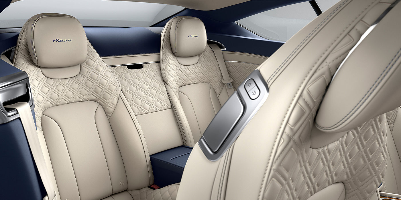 Bentley Newcastle Bentley Continental GT Azure coupe rear interior in Imperial Blue and Linen hide