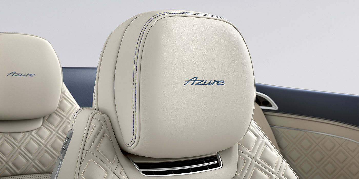 Bentley Newcastle Bentley Continental GTC Azure convertible seat detail in Linen hide with Azure emblem